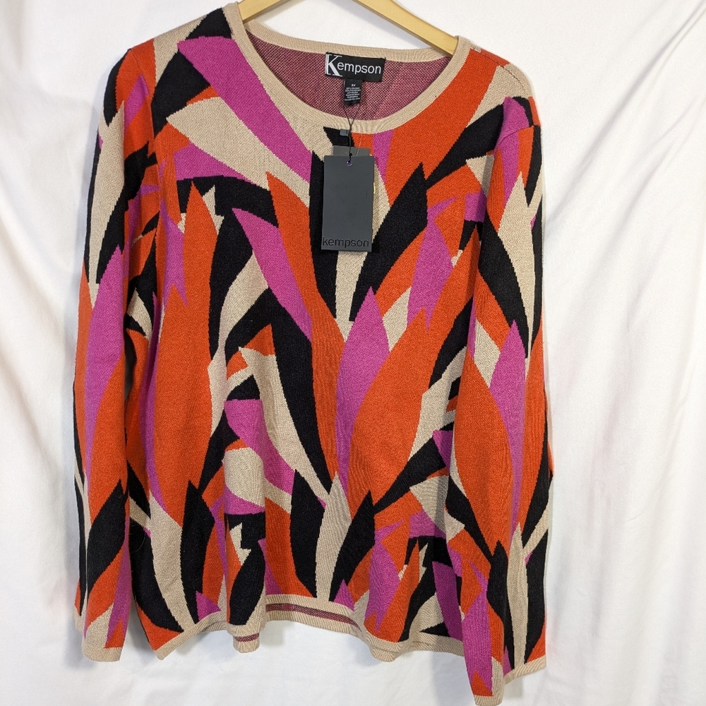 NEW Colorful Pattern Kempson Sweater,‎ Round Neckline, Warm, Soft, Sz 3X